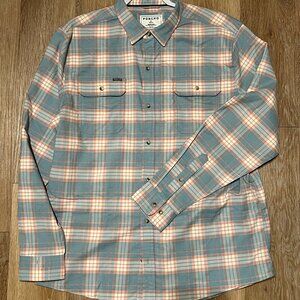 Poncho Outdoors; The Madaket, Flannel shirt; Red and Blue faded plaid, Size XL